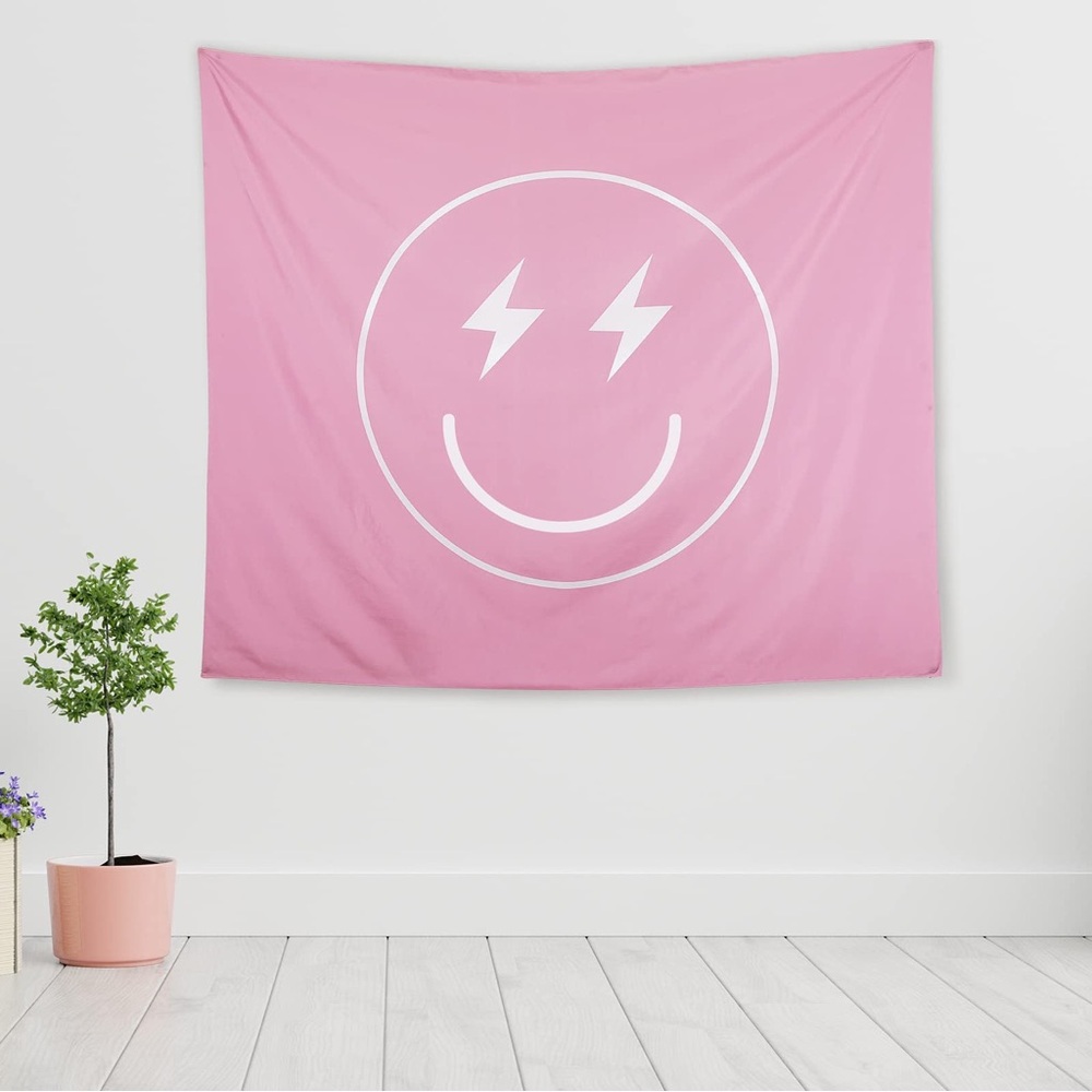 Pink Smiley Face Wall Tapestry
